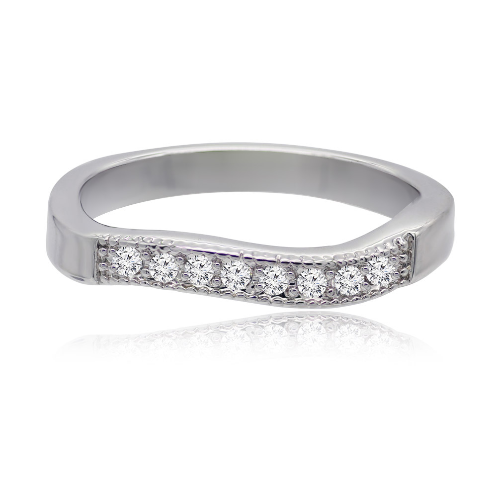 Curved Pave Set CZ Women Band Ring